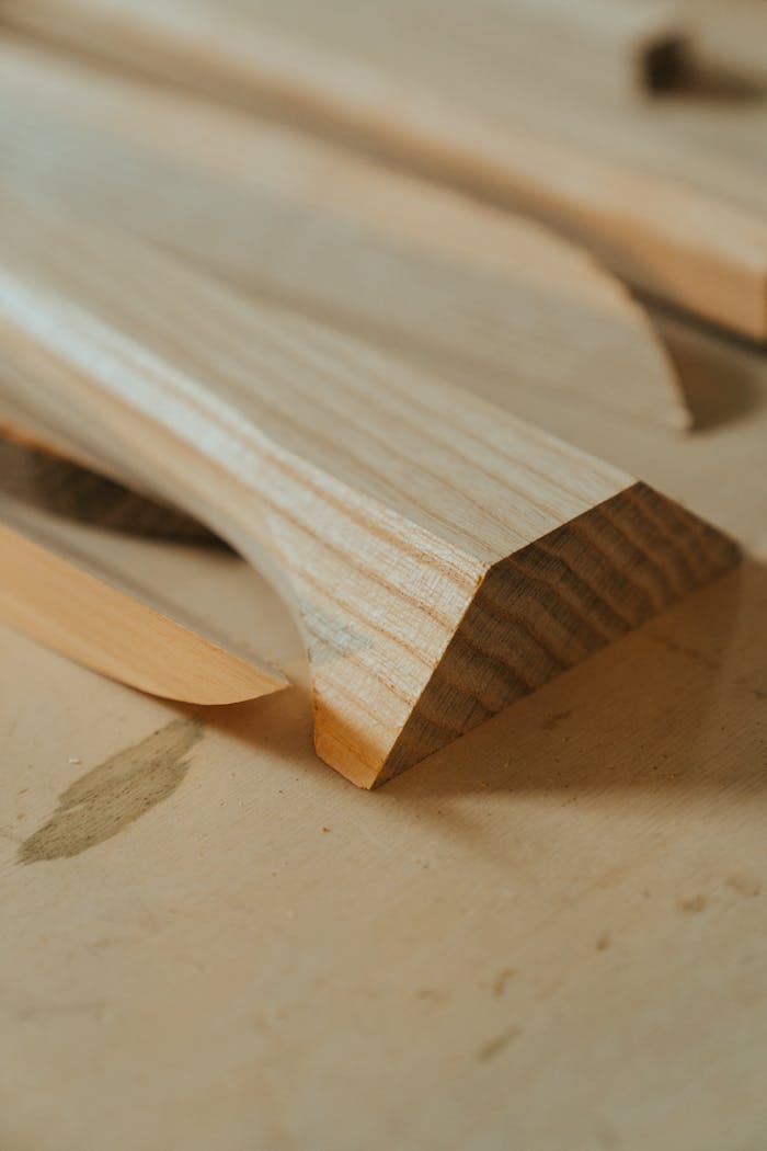 Detailed view of wood crafting in a workshop setting, showcasing texture and precision.